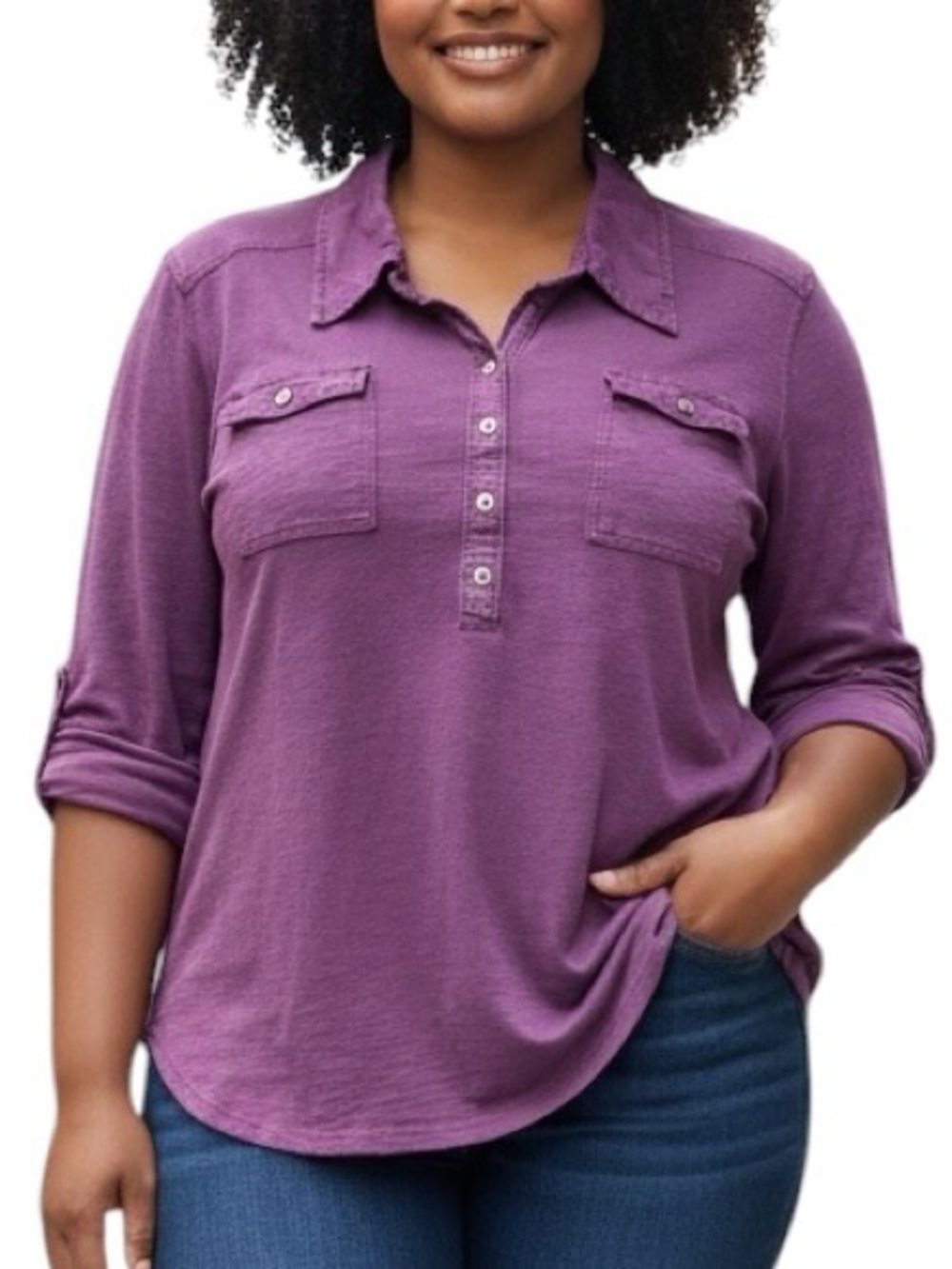 Eddie Bauer Plum Henley Button Utility Shirt Size XXL Plus Size